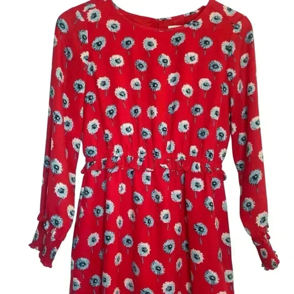 J Crew Dandelion Print Long Sleeve Dress Womens 2 Ruffle Elastic Cuff & Waist - Picture 5 of 15